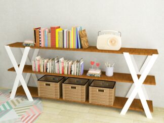 Wooden X-Frame Shelving Unit – 3 Tiers