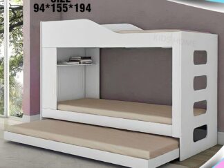 Bunk bed with distinctive ladder and side shelf