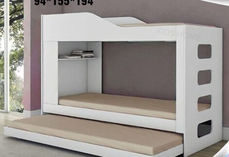 Bunk bed with distinctive ladder and side shelf