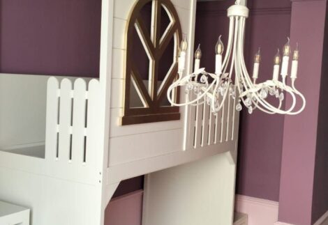 Bunk bed with a special window for the upper bed