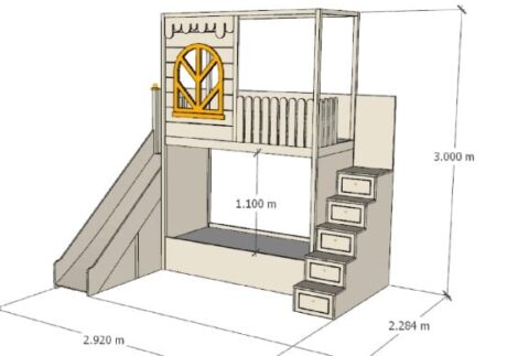 Bunk bed with a special window for the upper bed