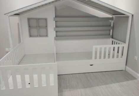 L -SHAPE  BED , 2 COLOURS , WITH DRAWERS