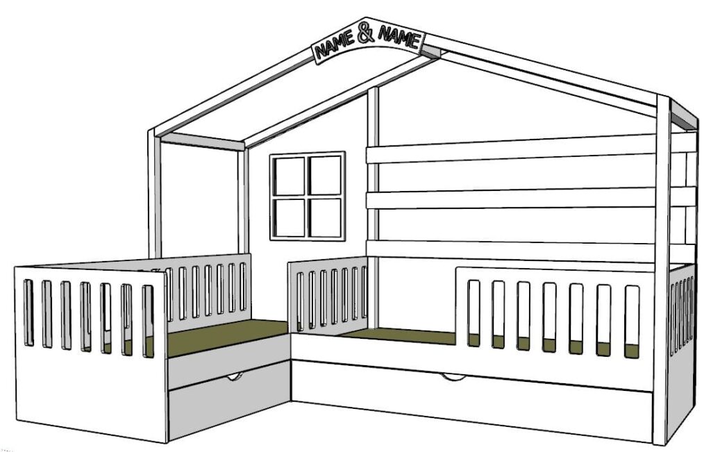 L-shaped bed + NAME BOARD