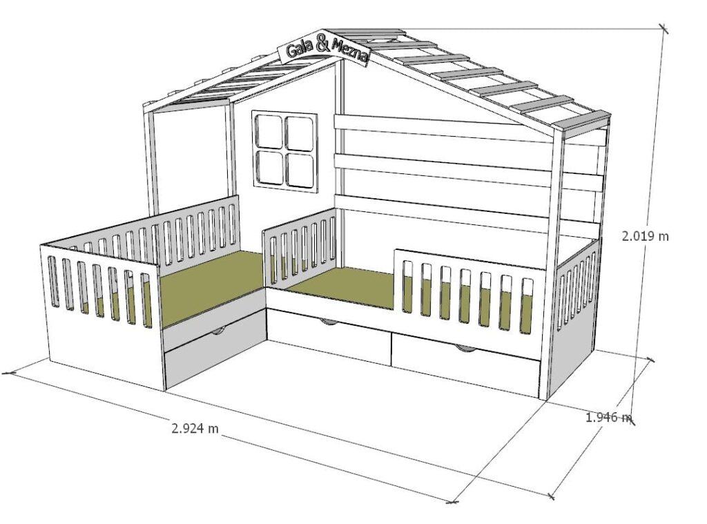 L SHPE BED + ROOF +NAMES