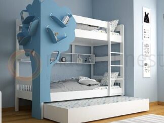 Bunk bed with distinctive tree-shaped side shelves