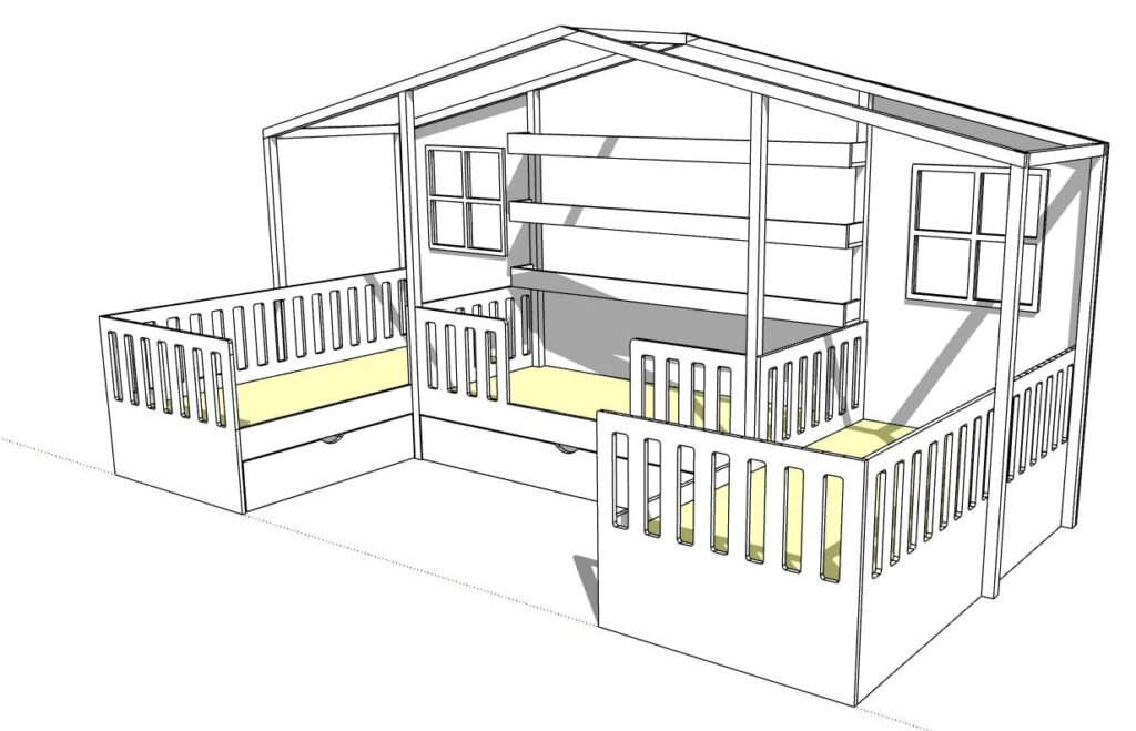 Three U-shaped beds
