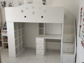 Loft bed with desk and shelves underneath