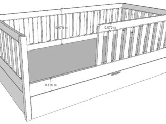 Bed with storage drawer and rails
