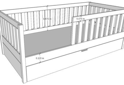 Bed with storage drawer and rails
