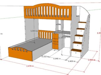 Bunk bed with under desk and side stair with storage drawers