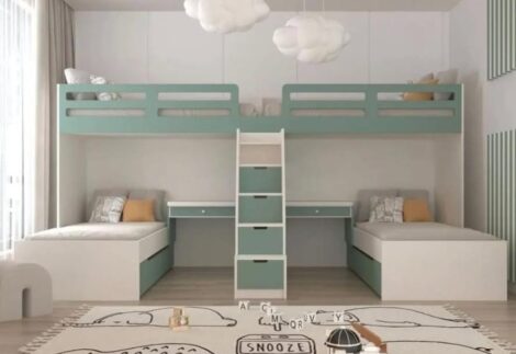 4beds,2desks, stair with storage drawers