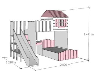 Bunk bed with desk and stair with storage drawers and slide