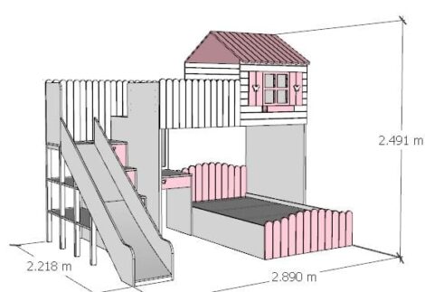 Bunk bed with desk and stair with storage drawers and slide