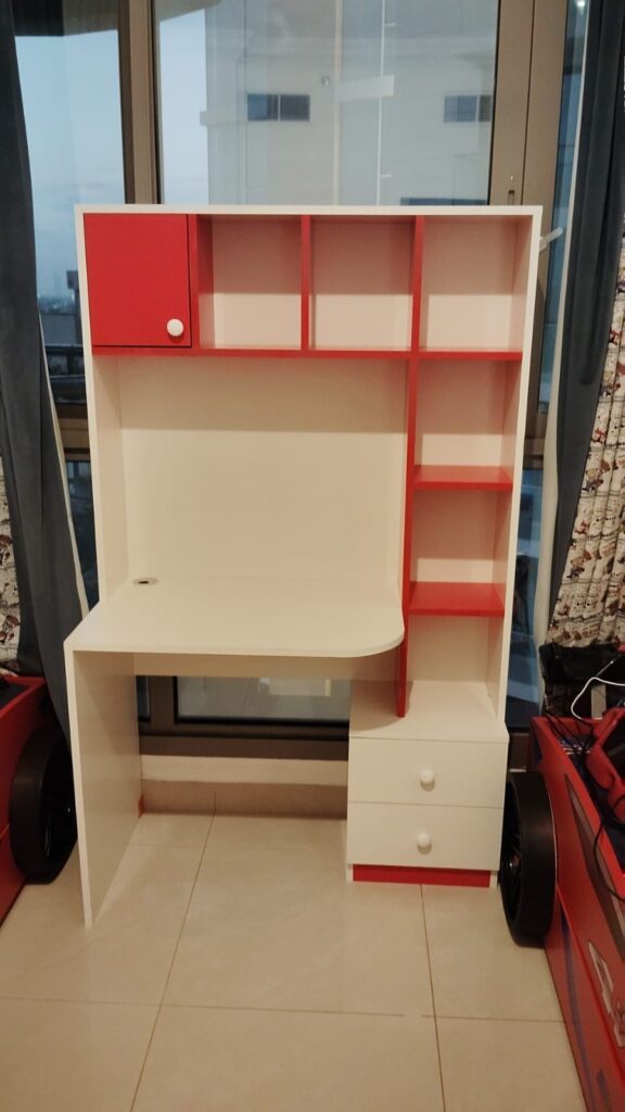 Study Desk with Overhead Storage & Side Drawers