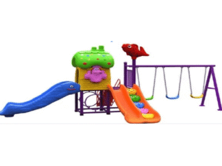 Outdoor Playset – 2 Slides & 3 Swings – Compact Design – Size 520x285x235 cm