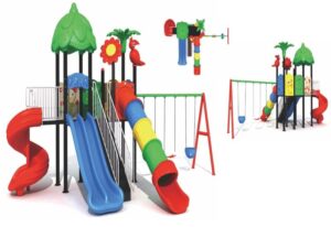 Outdoor Playground Toy – 4 Slides & 3 Swings – Full Activity Set – Size 730x445x370 cm