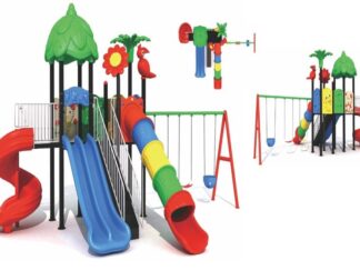 Outdoor Playground Toy – 4 Slides & 3 Swings – Full Activity Set – Size 730x445x370 cm