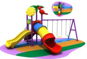 Outdoor Kids Playset with 3 Slides & 3 Swings – Colorful, Sturdy & Easy to Assemble – Size 535x415x295 cm