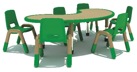 Adjestable Indoor and outdoor Kindergarten children  a semicircular Shape wooden table For School/home/training Class/classroom/student/dormitory for living room, bedroom. Size; 165x60x45-55cm