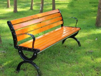Outdoor Garden Benches, Comfortable Terrace Park Benches, Slatted Seat with Backrest and Armrests, Porch Bench Patio Double Seat Plastic Wood and Cast Iron Frame. Size; 150x50x75cm