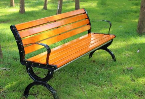 Outdoor Garden Benches, Comfortable Terrace Park Benches, Slatted Seat with Backrest and Armrests, Porch Bench Patio Double Seat Plastic Wood and Cast Iron Frame. Size; 150x50x75cm
