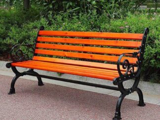 Outdoor Garden Benches, Comfortable Terrace Park Benches, Slatted Seat with Backrest and Armrests, Porch Bench Patio Double Seat Plastic Wood and Cast Iron Frame. Size; 150x61x78cm