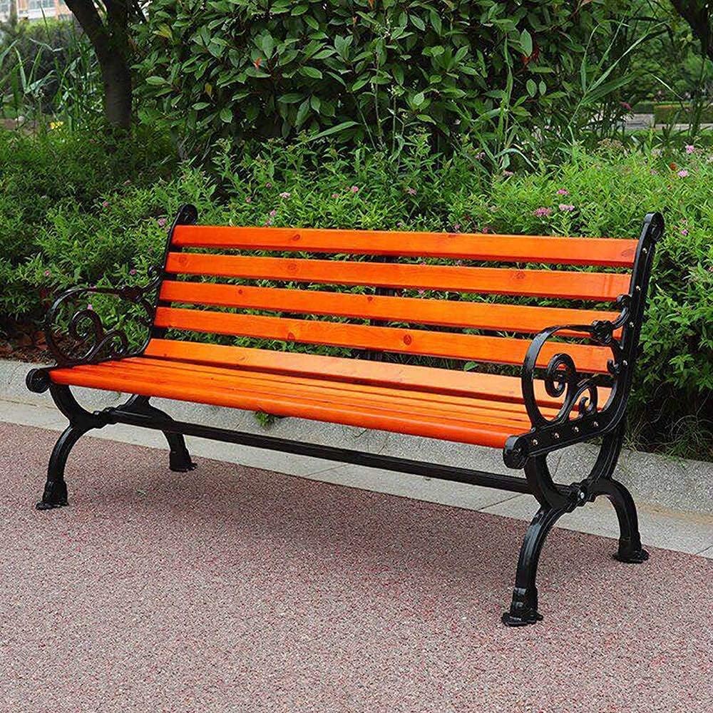 Outdoor Garden Benches, Comfortable Terrace Park Benches, Slatted Seat with Backrest and Armrests, Porch Bench Patio Double Seat Plastic Wood and Cast Iron Frame. Size; 150x61x78cm
