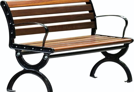 Outdoor Garden Benches, Comfortable Terrace Park Benches, Slatted Seat with Backrest and Armrests, Porch Bench Patio Double Seat Plastic Wood and Cast Iron Frame. Size; 150x60x78 cm