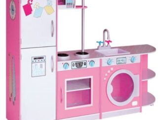 Pink Wooden Play Kitchen for Kids - Size: 140×30×101 cm.