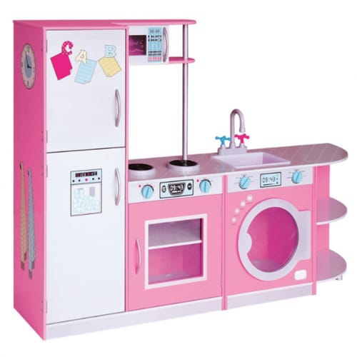 Pink Wooden Play Kitchen for Kids - Size: 140×30×101 cm.
