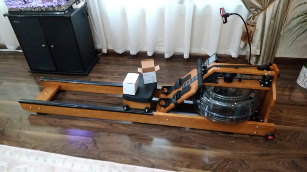 PowerUp Heavy Water Resistance Rowing Machine Wooden with LCD Meter