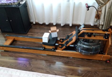 PowerUp Heavy Water Resistance Rowing Machine Wooden with LCD Meter