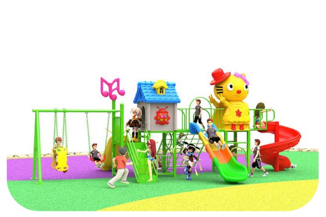 Outdoor Play Set with 3 Slides, Climbing Wall, 2 Swing Seats, Small Climber, Hello Kitty Top Canopy & House Shape – Complete Kids Playground