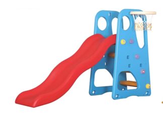 Indoor Plastic Slide with Basketball Hoop – Size: 165x70x115 cm