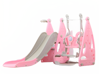Indoor Plastic Playset with Small Slide & Swing (Pink & Gray) – Size: 160x140x106 cm