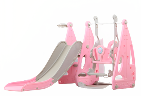 Indoor Plastic Playset with Small Slide & Swing (Pink & Gray) – Size: 160x140x106 cm