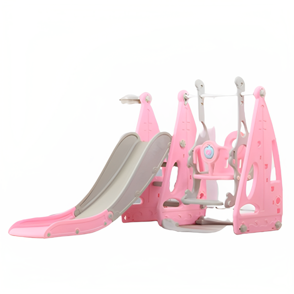 Indoor Plastic Playset with Small Slide & Swing (Pink & Gray) – Size: 160x140x106 cm