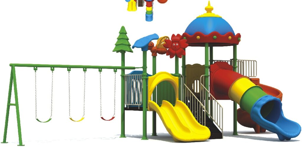 Outdoor Heavy Duty Playground Set for Kids – 4 Slides & 3 Swings – Size: 885x485x430 cm