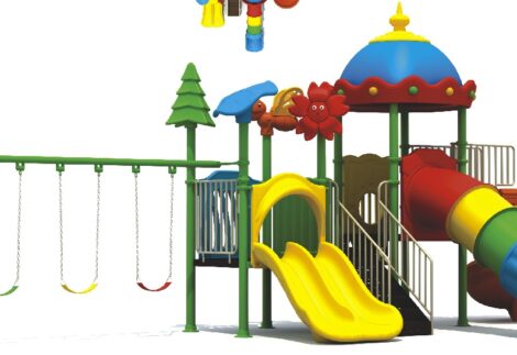 Outdoor Heavy Duty Playground Set for Kids – 4 Slides & 3 Swings – Size: 885x485x430 cm