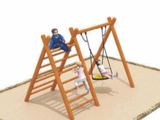 Outdoor Wooden Playground with Swing Seat & Climbing Set | Size: 300x150x220 cm