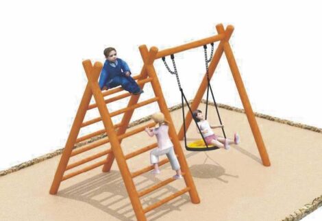 Outdoor Wooden Playground with Swing Seat & Climbing Set | Size: 300x150x220 cm