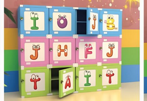 Kids Toy Storage Cabinet. Preschool Furniture Cabinet, Kindergarten Classroom Cabinet, Indoor High Quality Cabinet, Baby Cloth Cabinet with Doors, Size: 43*43*43 cm