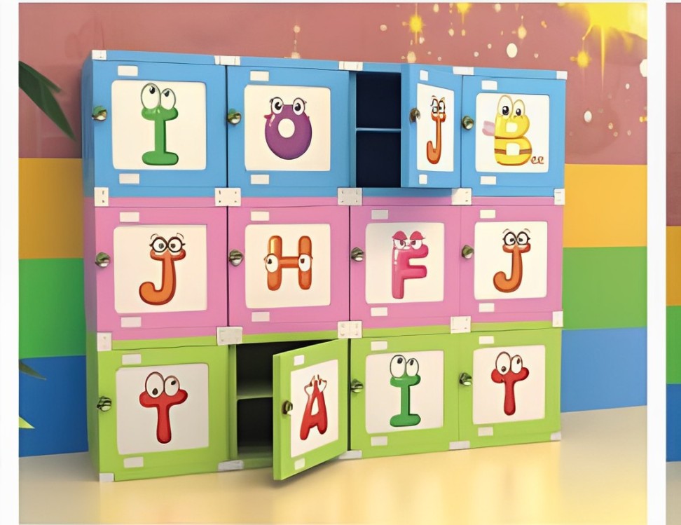 Kids Toy Storage Cabinet. Preschool Furniture Cabinet, Kindergarten Classroom Cabinet, Indoor High Quality Cabinet, Baby Cloth Cabinet with Doors, Size: 43*43*43 cm