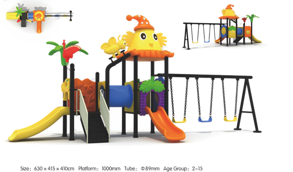 Outdoor Playground for Kids with 3 Swings & 2 Slides – Heavy Duty Set – Size 630x415x410 cm