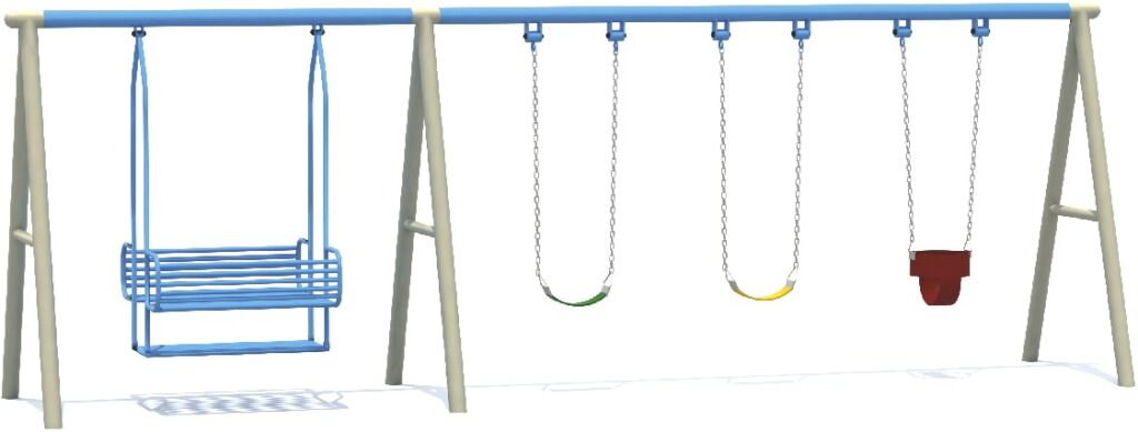 Outdoor Playground Metal Swing Set – 3 Swings & Family Swing – Size: 670×270×200 cm