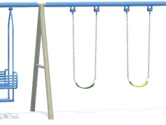 Outdoor Playground Metal Swing Set – 3 Swings & Family Swing – Size: 670×270×200 cm