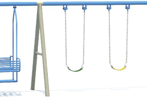 Outdoor Playground Metal Swing Set – 3 Swings & Family Swing – Size: 670×270×200 cm