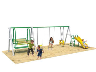 Outdoor Playground Metal Swing Set – 3 Swings, Family Swing & Slide – Size: 670×270×200 cm
