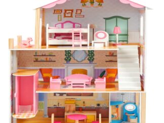 Big Wooden Dollhouse with Balcony & Elevator - 75.6×32×116 cm