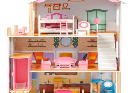 Big Wooden Dollhouse with Balcony & Elevator - 75.6×32×116 cm